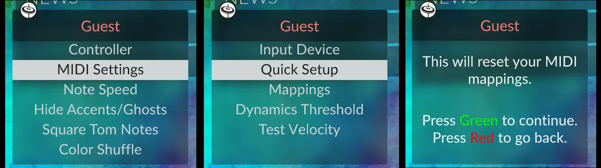 Clone Hero drum cymbal mapping screen